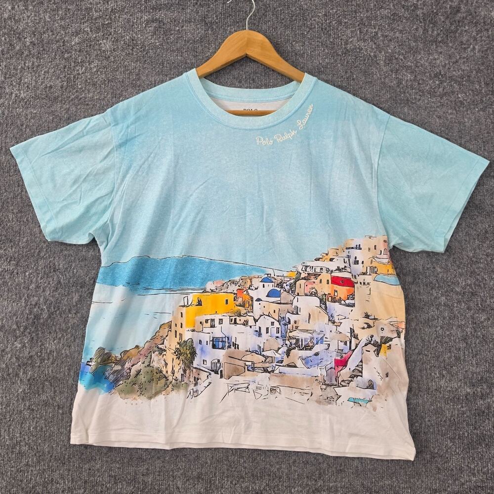 Polo Ralph Lauren Shirt Men XL Seaside Motif Cotton Tee Blue Beach Preppy Resort